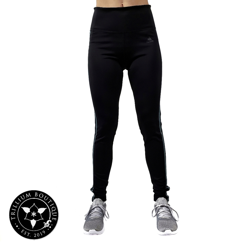 Adidas Climalite Women's 3 Stripe Tights Mid Rise - Picture 3 of 7